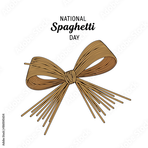 A creative illustration of a spaghetti bow tie on a white background, tied in a festive knot to celebrate National Spaghetti Day. Perfect for food blogs, social media posts, and culinary