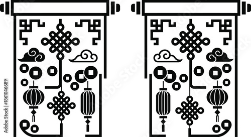 Lunar New Year festive door couplets vector decoration