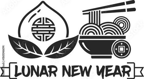 Lunar New Year Longevity Noodles and Peach Graphic