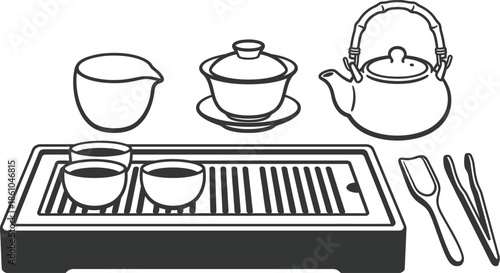 Chinese tea ceremony set with traditional elements vector