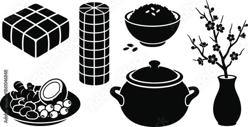 Vietnamese Tet Food Vector Set for Lunar New Year Celebration