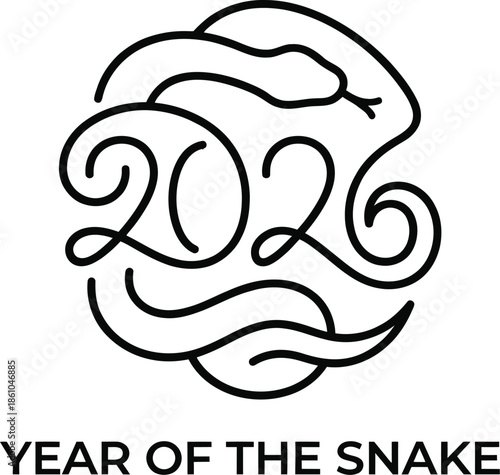 Snake minimalist line art vector Chinese New Year.
