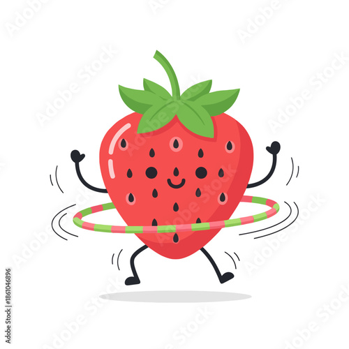 Happy Cartoon Strawberry Hula Hooping with Joy