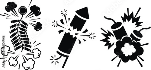 Chinese firecracker explosion flat vector illustration