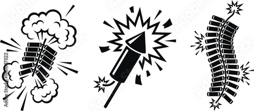 Chinese firecracker explosion flat vector illustration