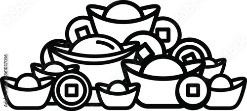 Gold ingots and coins pile for Chinese New Year.