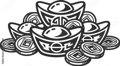 Gold ingots and coins pile for Chinese New Year.