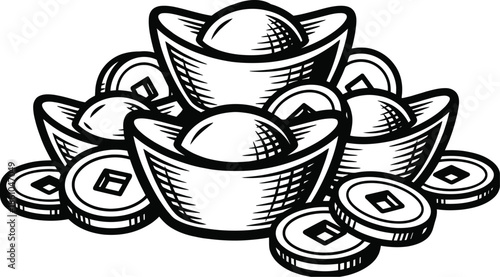 Gold ingots and coins pile for Chinese New Year.