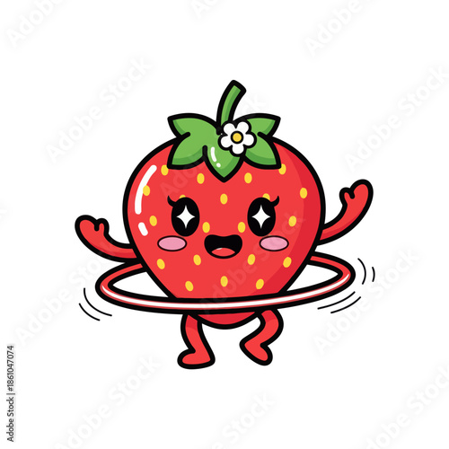 Cute Strawberry Character Hula Hooping with Joy