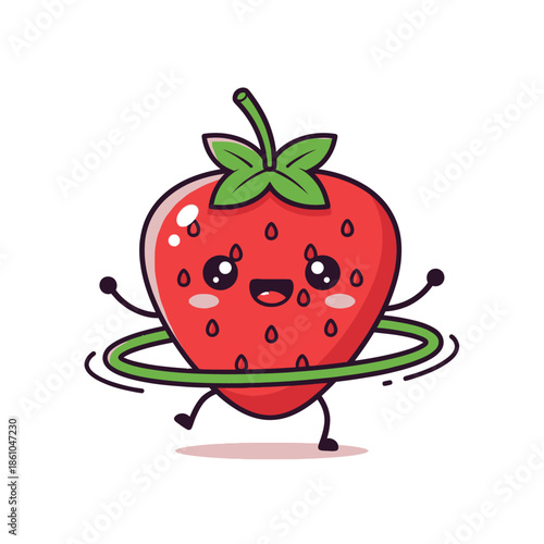 Happy Strawberry Character Hula Hooping with Joy and Energy