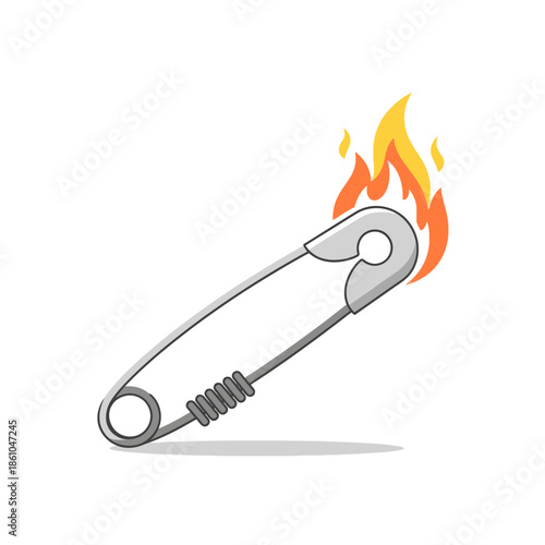 Safety Pin Ignited with Flames, Conceptual Metaphor for Urgency, Danger, or Innovation