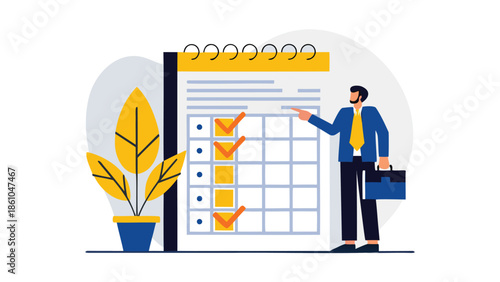 Businessman planning tasks on calendar with checklist