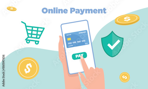 Digital Wallet Online Payment With Smartphone And Security Shield