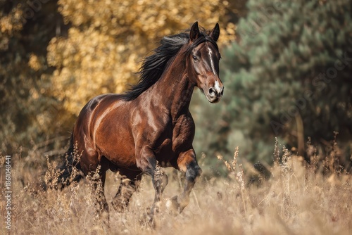 Wallpaper Mural Majestic horse galloping through golden grass under a clear sky in a serene natural landscape Torontodigital.ca
