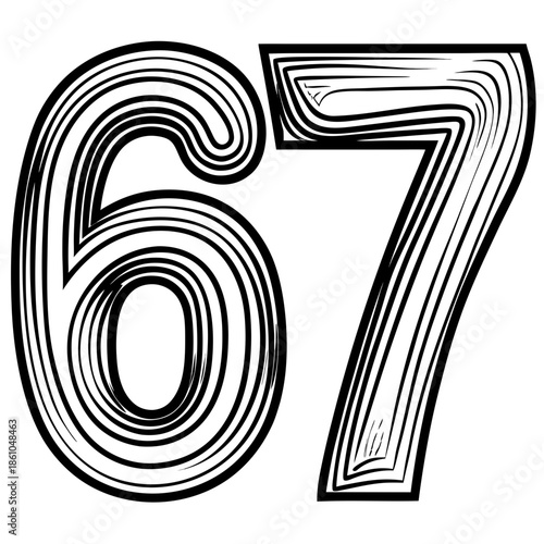 Stylized Illustration of the Numbers 6 and 7 in Bold Design stylized illustration of