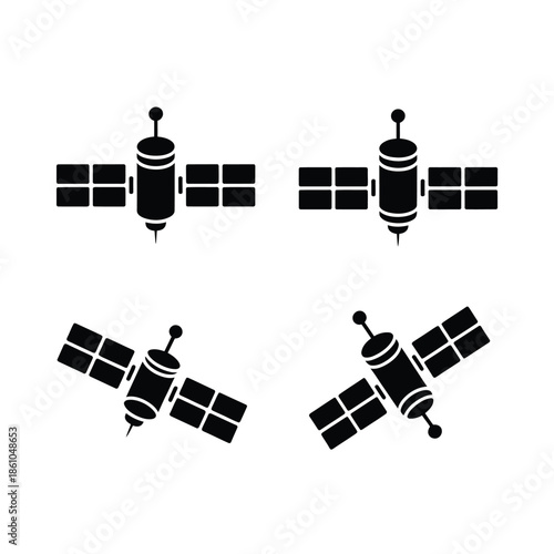 Detailed depiction of satellite icons in various orientations and perspectives