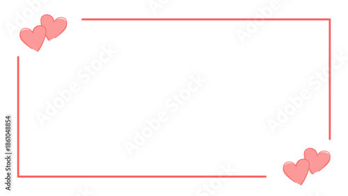 Rectangular frame with pink lines and pairs of hearts in two opposite corners