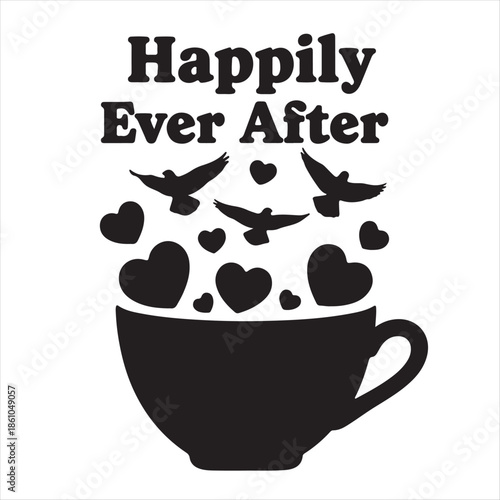 Cup of hot coffee with heart shape steam in a simple vector illustration for cafe and menu design