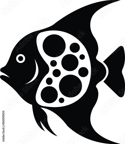 Fish with roe vector featuring organic bubble shapes, bold black silhouette style, ideal for seafood branding and modern illustrations.