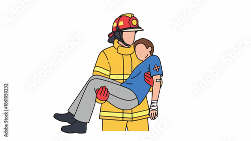 Firefighter Carrying Injured Man in Need of Medical Assistance