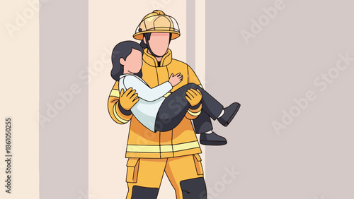 Firefighter Carrying Injured Person to Safety