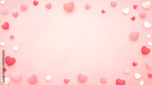 Valentine heart background with soft pink love shapes and empty frame for romantic message proposal celebration design for couples and holiday greeting