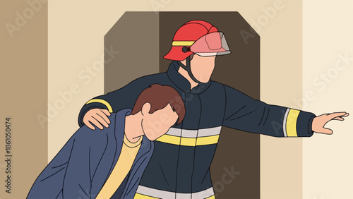 Firefighter Helping Person After Emergency