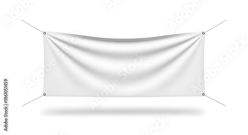 Blank white banner template with realistic fabric texture and subtle wrinkles, perfect for advertising and promotion, isolated on white background