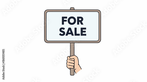 Person Holding for Sale Sign Illustration