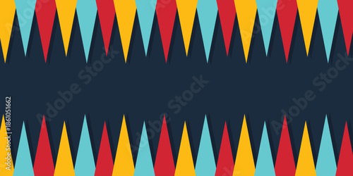 Colorful triangular geometric shapes background. Birthday and carnival party banner template