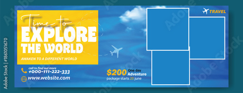 Time to Explore the World: Professional Travel Flyer and Social Media Kit, Modern Travel Package Flyer & Social Media Post Design with 35% Discount. Corporate Travel Agency Flyer and Square.