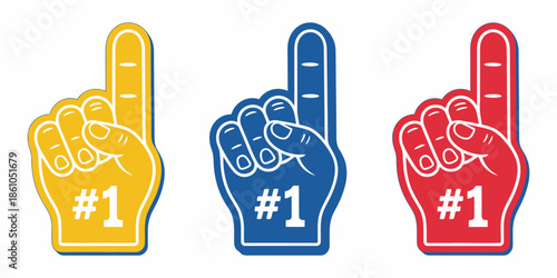Number One Fan Foam Finger Vector Illustration, foam hand gesture showing victory support for sports fans
