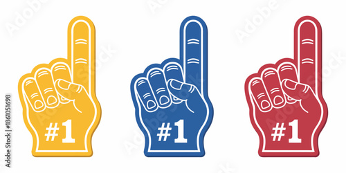 Number One Fan Foam Finger Vector Illustration, foam hand gesture showing victory support for sports fans