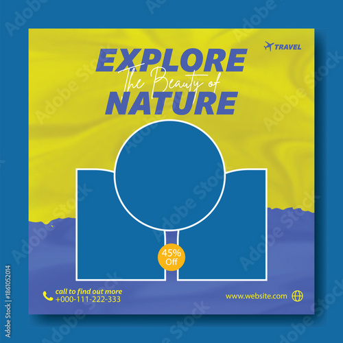 Time to Explore the World: Professional Travel Flyer and Social Media Kit, Modern Travel Package Flyer & Social Media Post Design with 35% Discount. Corporate Travel Agency Flyer and Square.