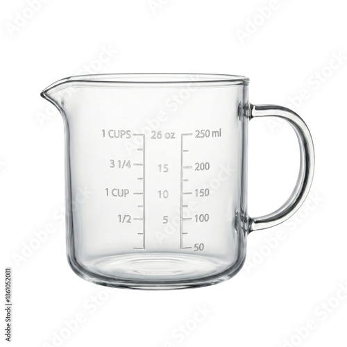 Clear glass measuring cup with milliliter and ounce scales