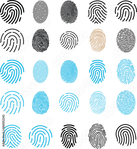 Finger Print Icon set. Identity, authorization or privacy concept. Modern style. Finger prints scanning concept. scan or scanner for lock secure security logo. Digital fingerprint, identification.