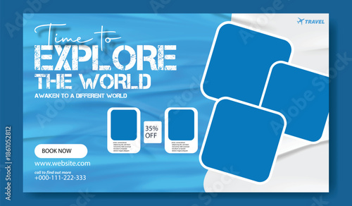 Time to Explore the World: Professional Travel Flyer and Social Media Kit, Modern Travel Package Flyer & Social Media Post Design with 35% Discount. Corporate Travel Agency Flyer and Square.