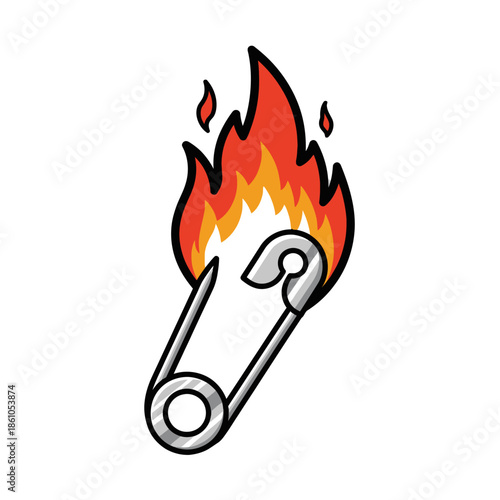 Safety Pin On Fire Illustration - Danger and Urgency Concept