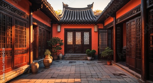 Old Chinese Courtyard Residence Under Warm Afternoon Light