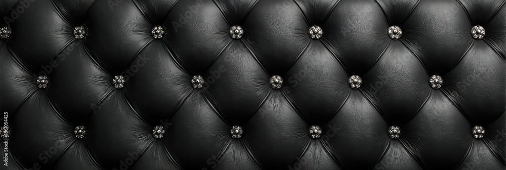 Naklejka premium Black leather tufted background with crystal buttons texture