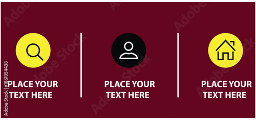 Professional Three-Step Infographic Template with Icons on Maroon Background