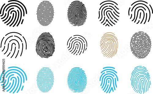 Finger Print Icon set. Identity, authorization or privacy concept. Modern style. Finger prints scanning concept. scan or scanner for lock secure security logo. Digital fingerprint, identification.