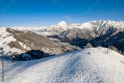 Above the clouds with the highest peak of Lecco province on the horizon, Valsassina, Italy landscape