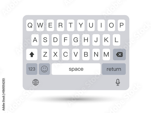 Minimal Mobile Keyboard UI Vector – Clean QWERTY On-Screen Keyboard Mockup for Messaging Apps, Modern UI UX Interface Design, Soft Keyboard Illustration EPS10