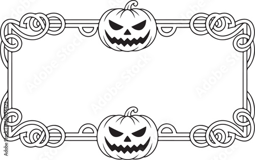 Halloween jack o lantern frame with geometric scroll lines for spooky festive party border design
