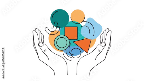 Hands holding diverse geometric shapes in a creative arrangement