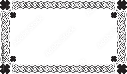 Celtic knot frame with four leaf clovers corner ornaments for saint patricks day celebration border