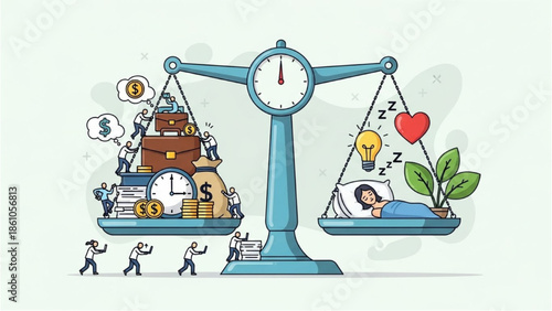 Balancing work and personal life on a scale with money and time