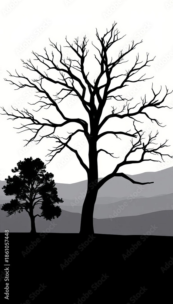 Obraz premium Stylized tree silhouettes in black and white, ideal for minimalist projects, trees, clipart