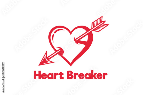 Heart Breaker Typography with Arrow Pierced Heart Symbol Illustration T Shirt Design